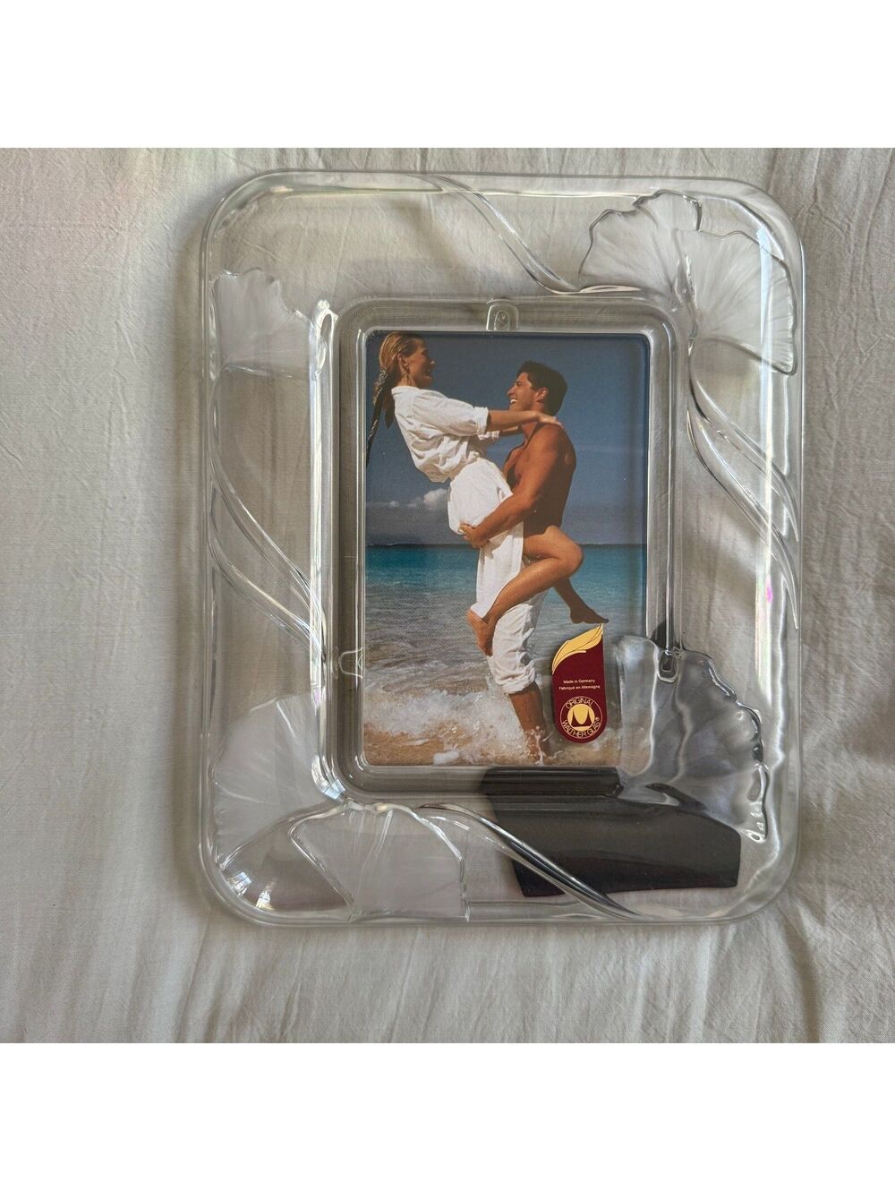 Vintage WaltherGlas Germany Crystal Picture Frame Frosted Ginkgo Leaf 4x6 Mikasa